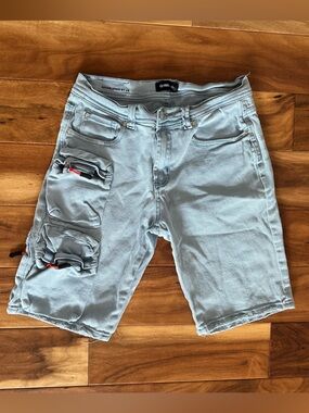 Preme Light Wash Utility Cargo Denim Shorts Size 30